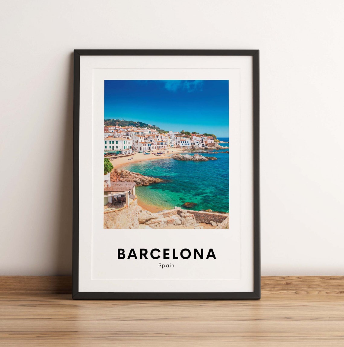 Barcelona Spain Whitewashed Coastal Old Town Beach Photo Poster