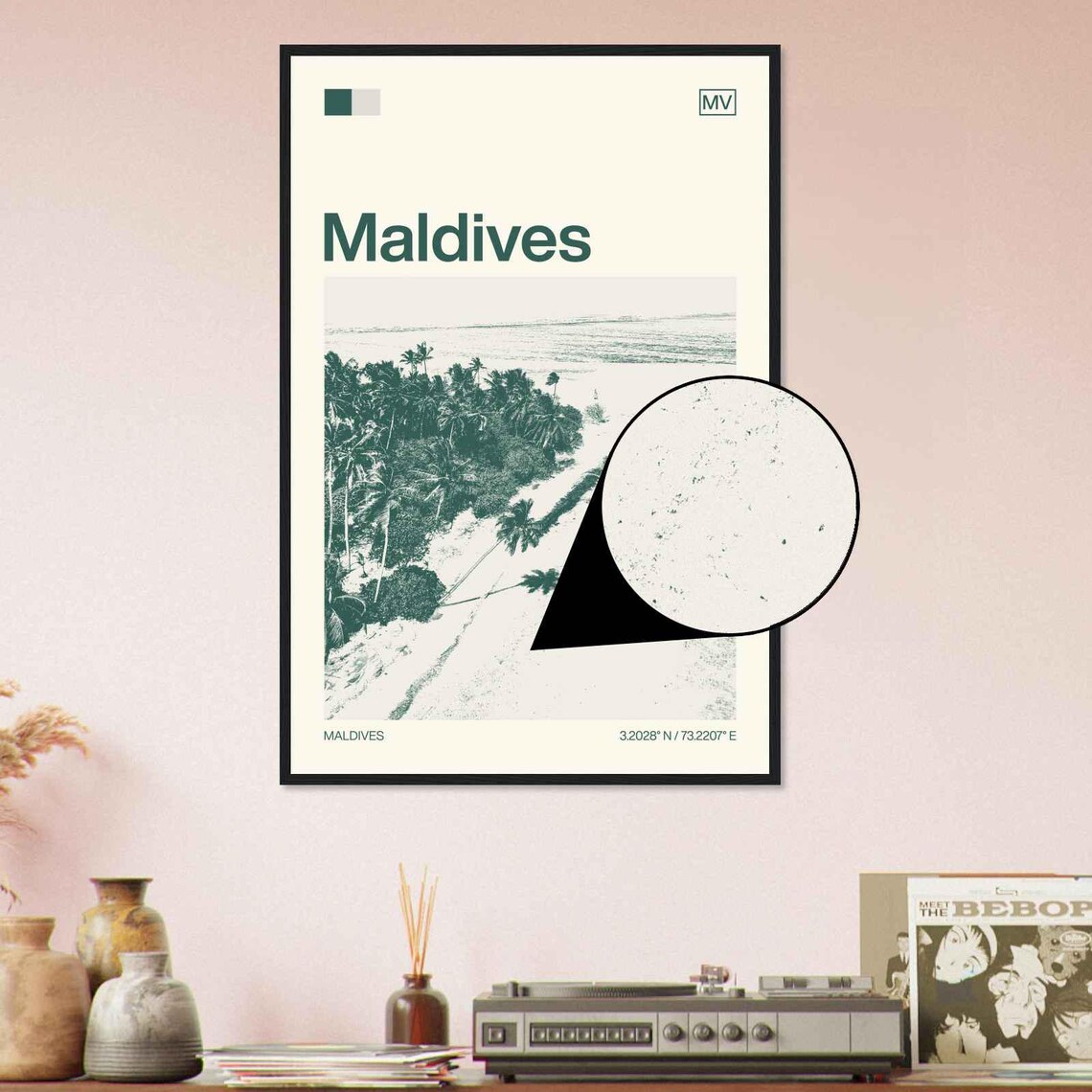 Maldives Modern Minimalist Tropical Island Beach Aerial Art Poster - Image 4