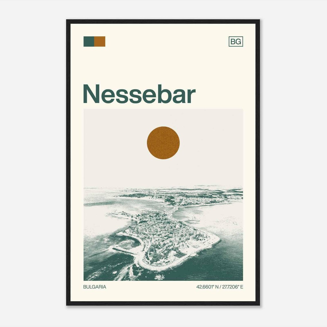 Nessebar Bulgaria Modern Minimalist Island Peninsula Aerial Poster