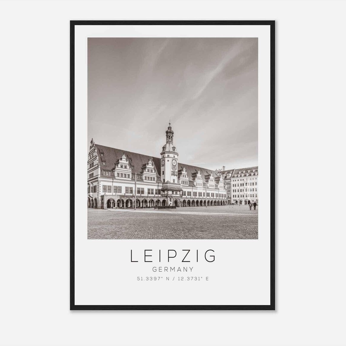Leipzig Germany Black White Historic Market Square Town Hall Poster