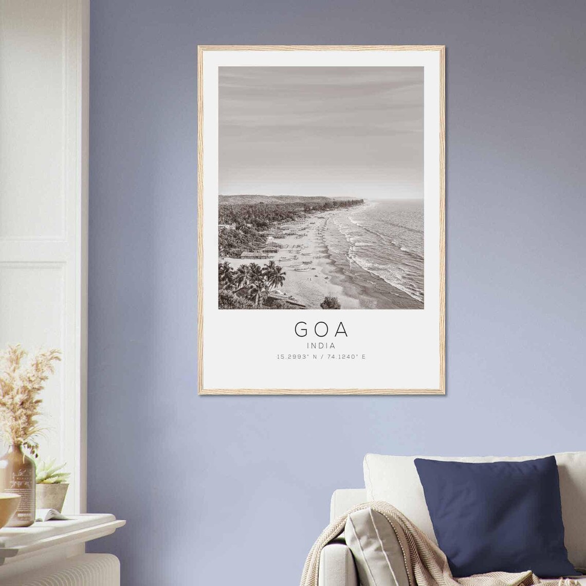 Goa India Black and White Beach Palm Coast View Travel Poster - Image 2