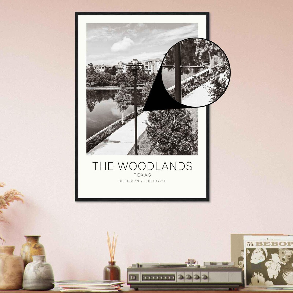 The Woodlands Texas Waterfront Lake Walk Minimalist Photo Poster - Image 4