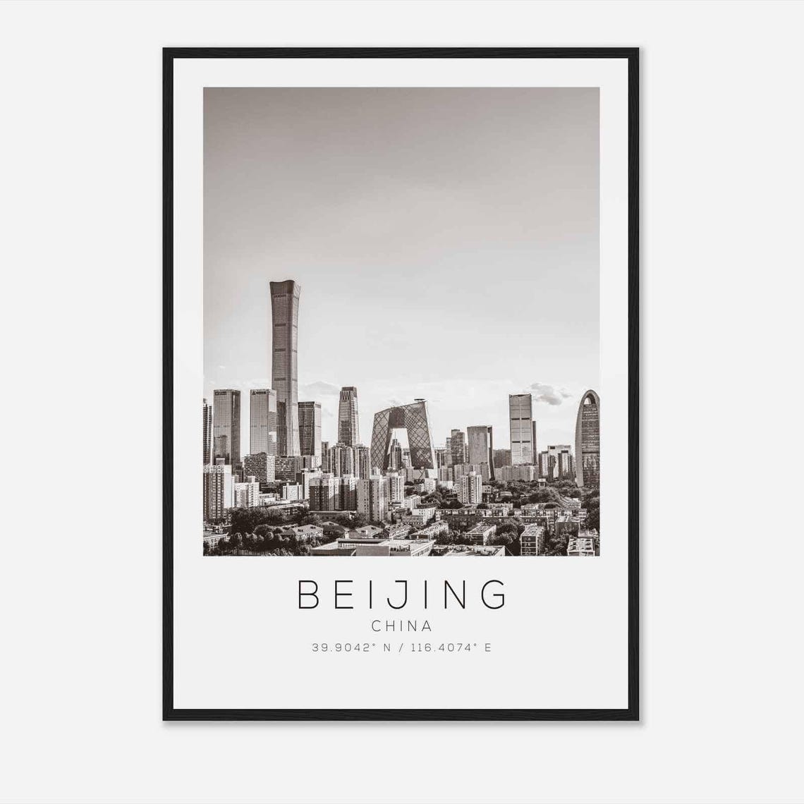 Beijing China Modern Skyline Black White Minimalist Photo Poster