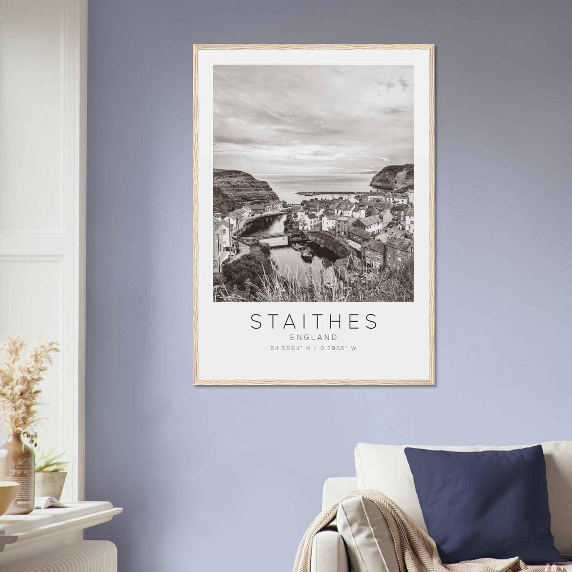 Staithes England Fishing Village Harbor Black and White Photo Poster - Image 2