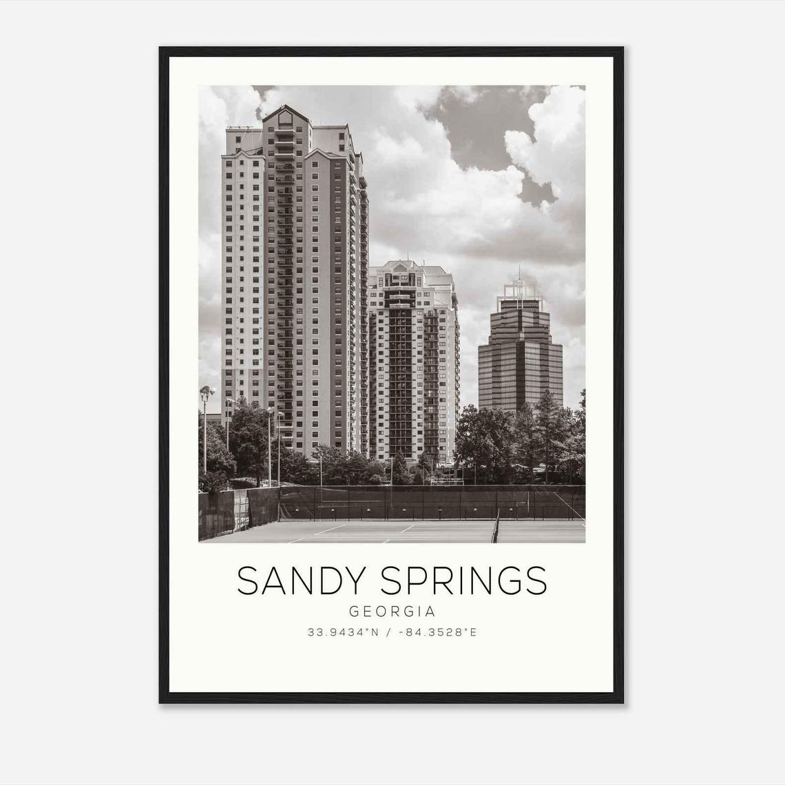 Sandy Springs Georgia Towers Tennis Courts Monochrome Poster
