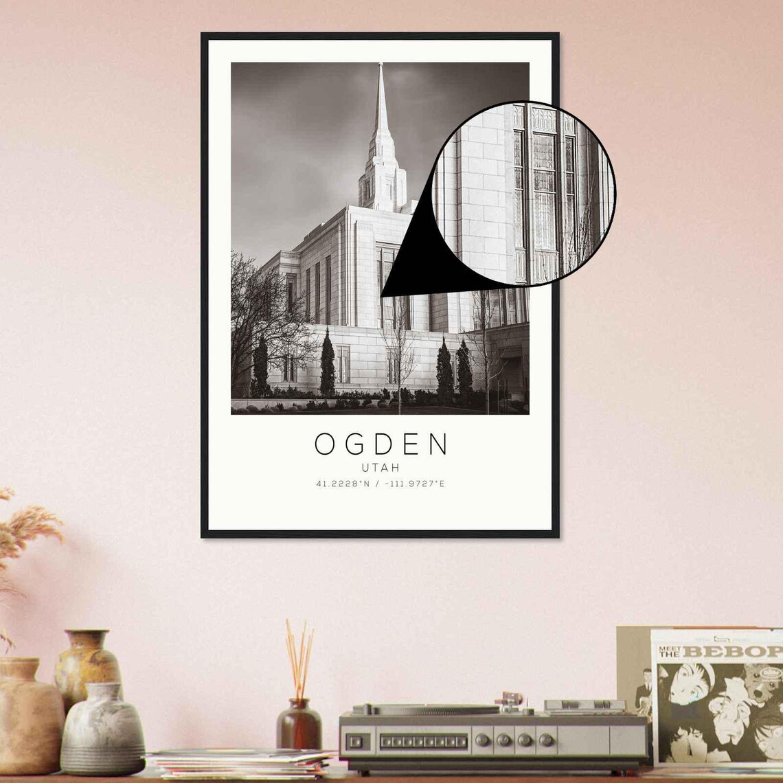 Ogden Utah Historic Temple Spire Black and White Photo Poster - Image 4
