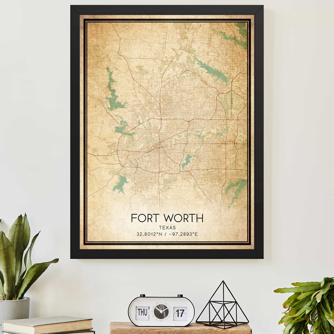 Vintage Fort Worth Texas Map Poster Print