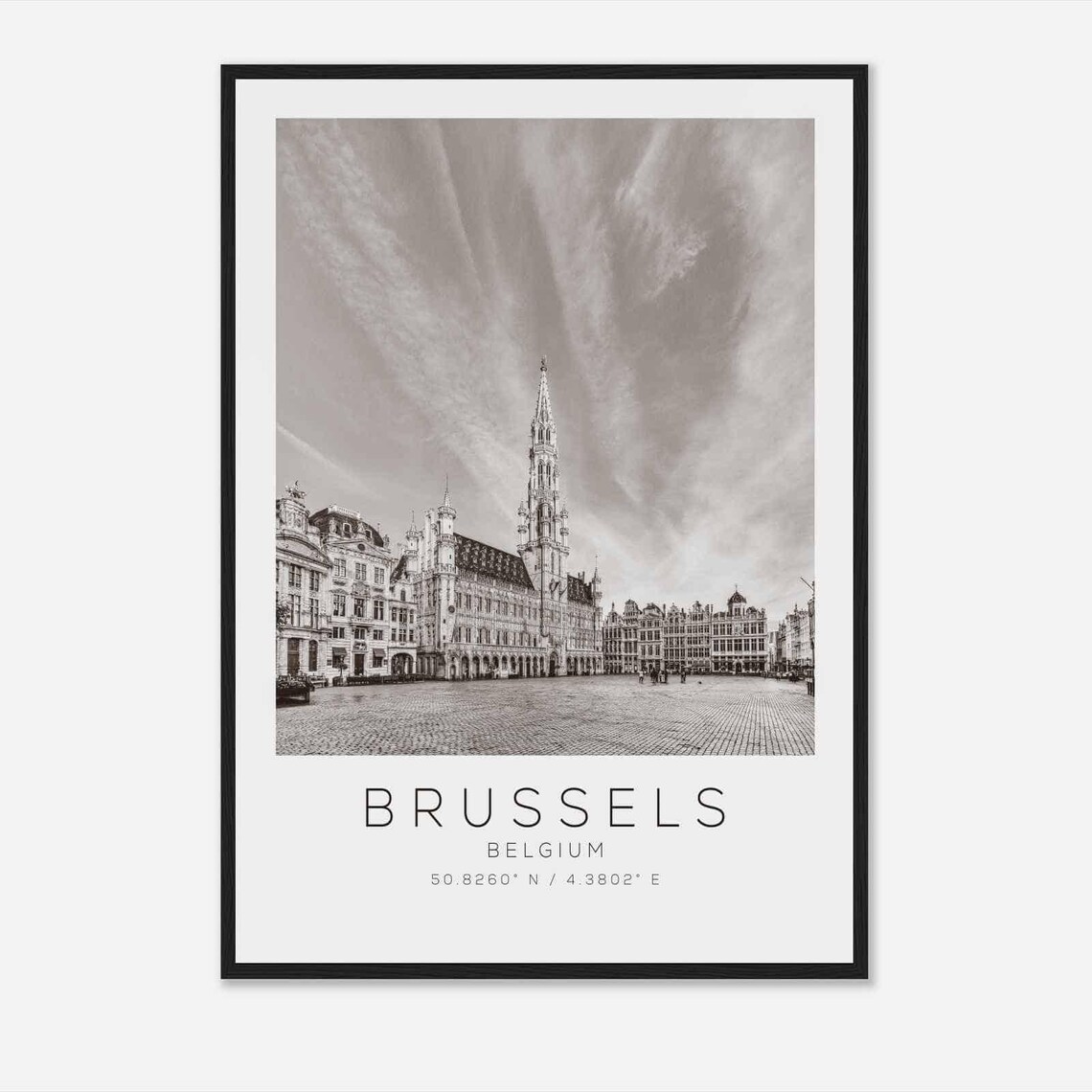 Brussels Belgium Town Hall Spire Grand Place Black White Photo Poster