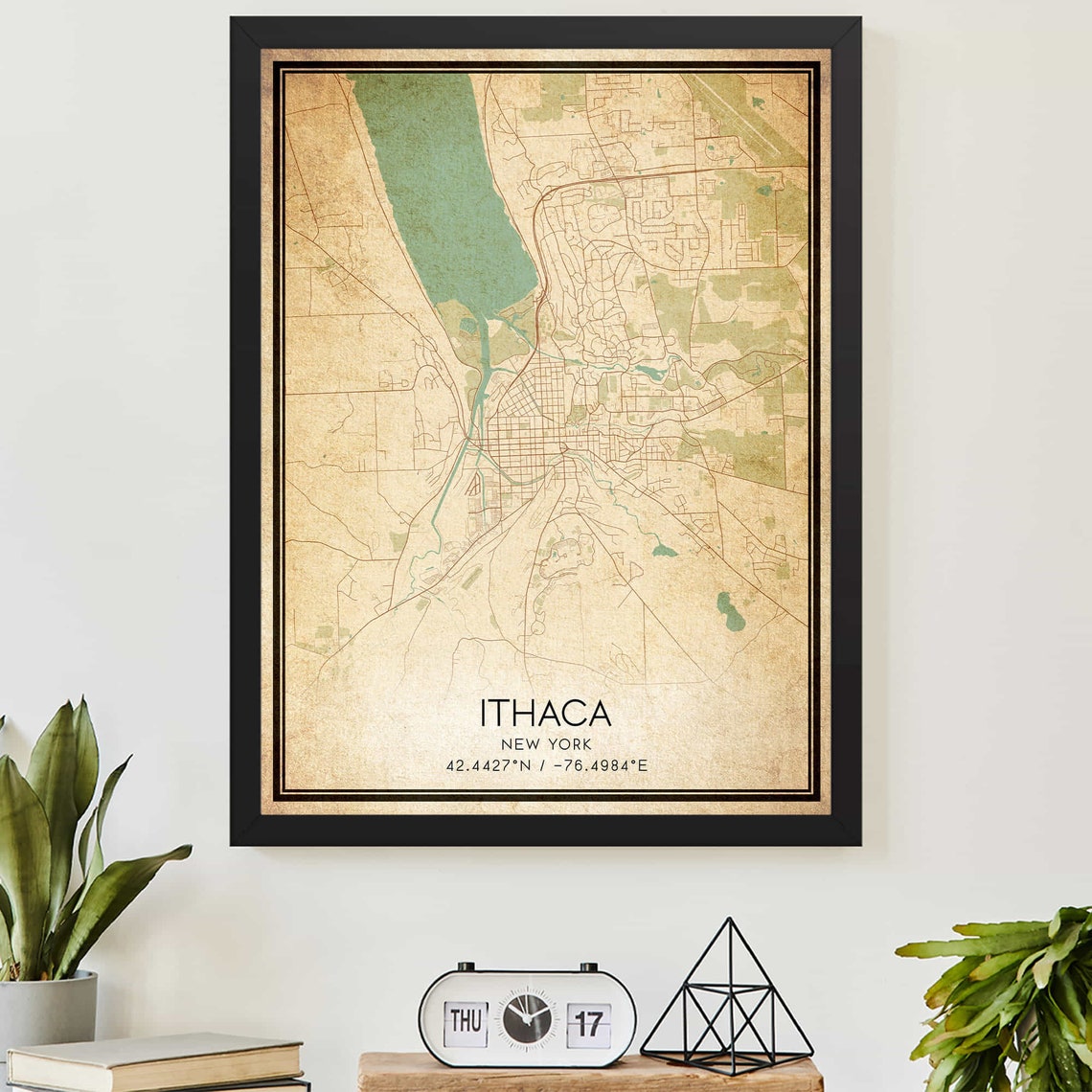 Vintage Ithaca New York Map Art Print