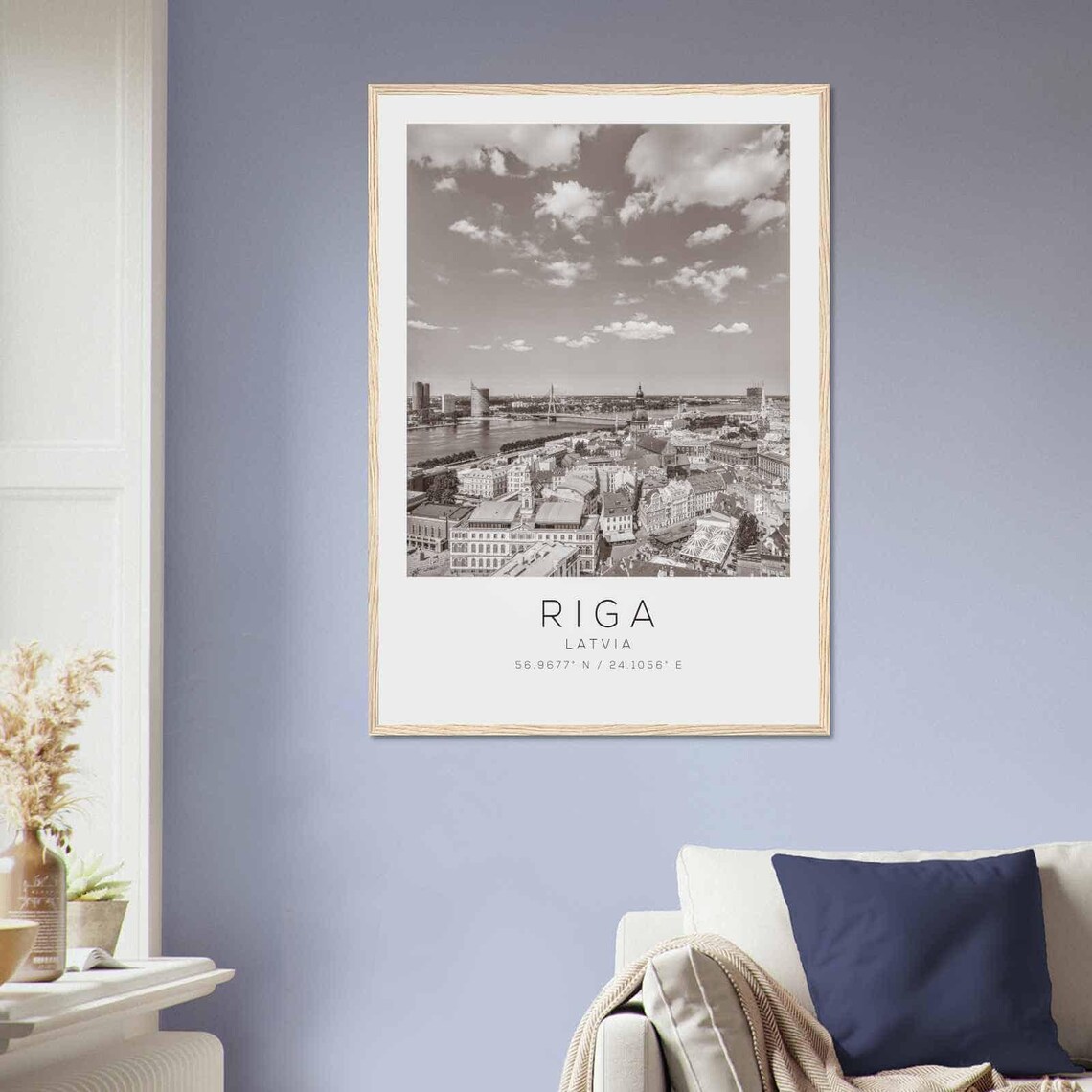 Riga Latvia Minimalist Black And White Old Town Aerial Photo Poster - Image 2