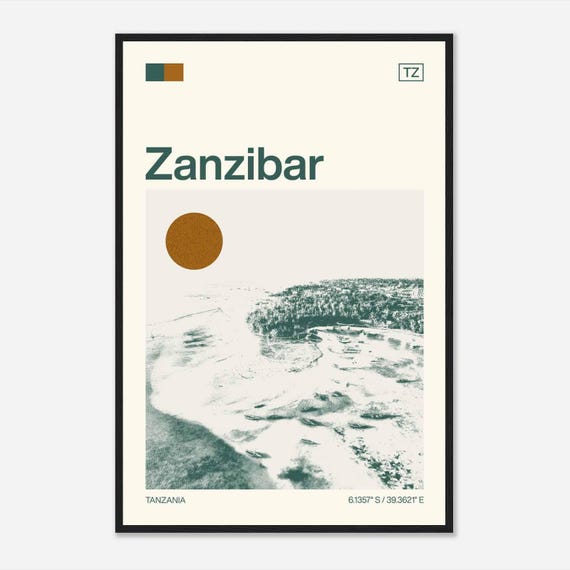 Zanzibar Tanzania Minimalist Monochrome Travel Photo Poster