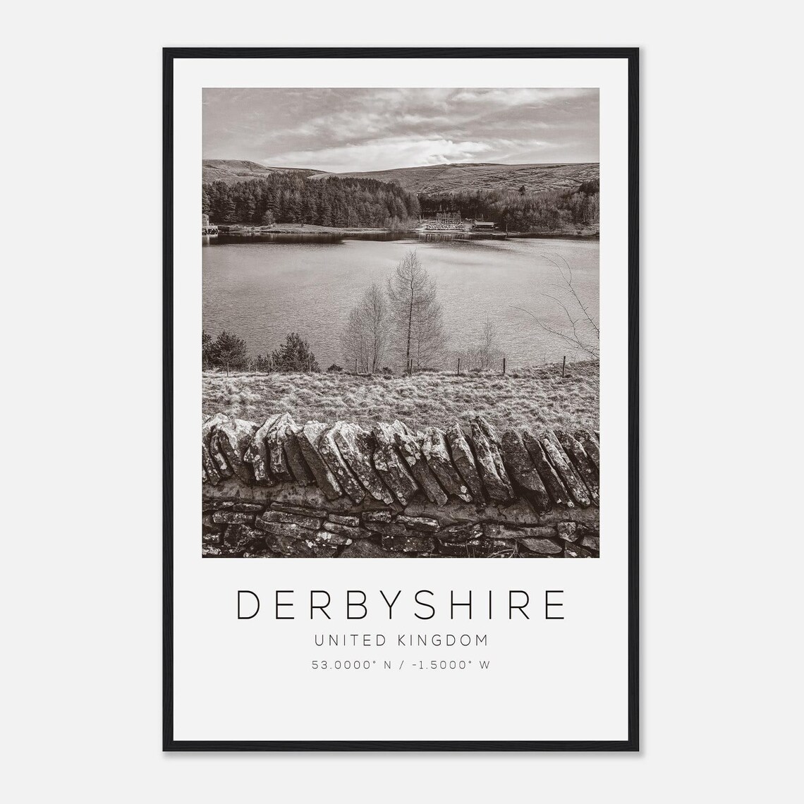 Derbyshire England Minimalist Black And White Photo Travel Poster