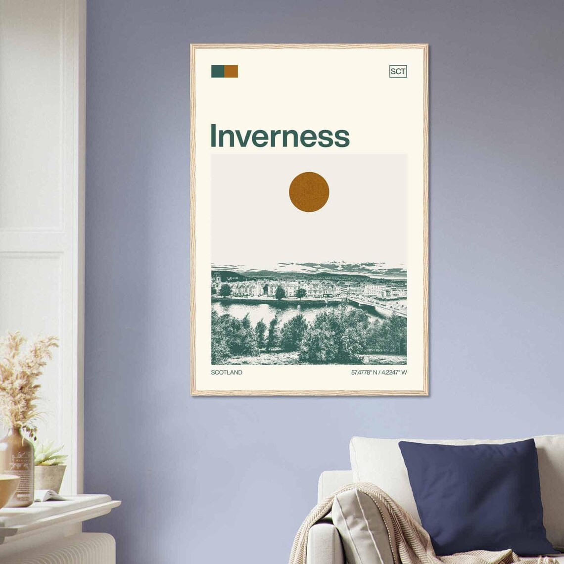 Inverness Scotland River Ness Cityscape Hills Duotone Travel Poster - Image 2