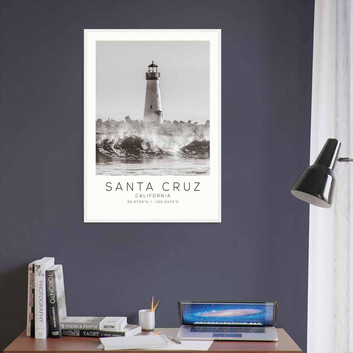 Santa Cruz California Lighthouse Wave Surf Minimalist Photo Poster - Image 3