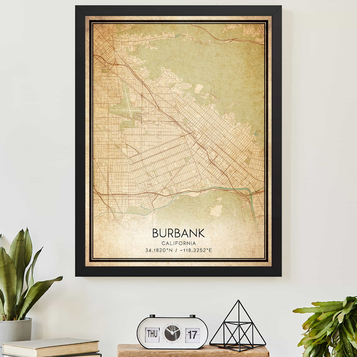 Burbank California Vintage City Map With Coordinates Art Poster