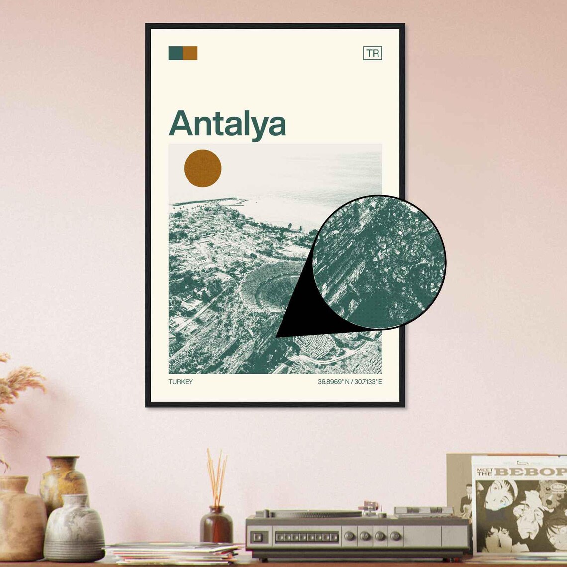 Antalya Turkey Ancient Amphitheater Coast Vintage Style Travel Poster - Image 4