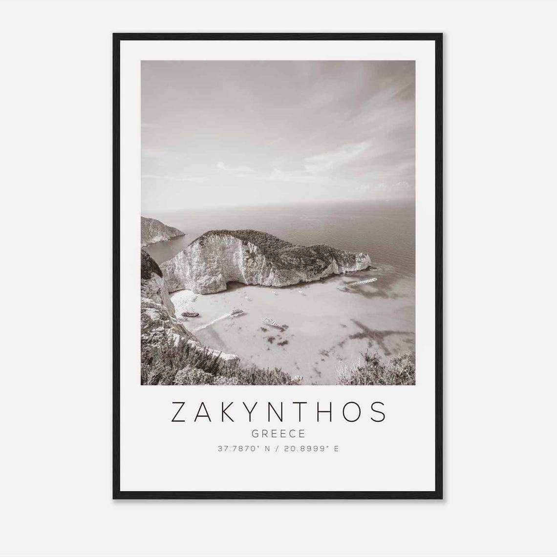 Zakynthos Greece Shipwreck Cove Navagio Black White Photo Poster