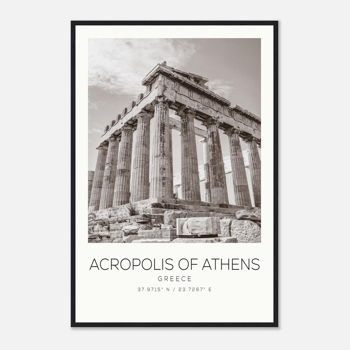 Acropolis Of Athens Greece Black And White Parthenon Photo Poster