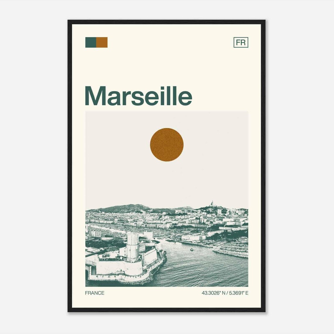 Marseille France Modern Minimalist Harbor Fortress Aerial Poster