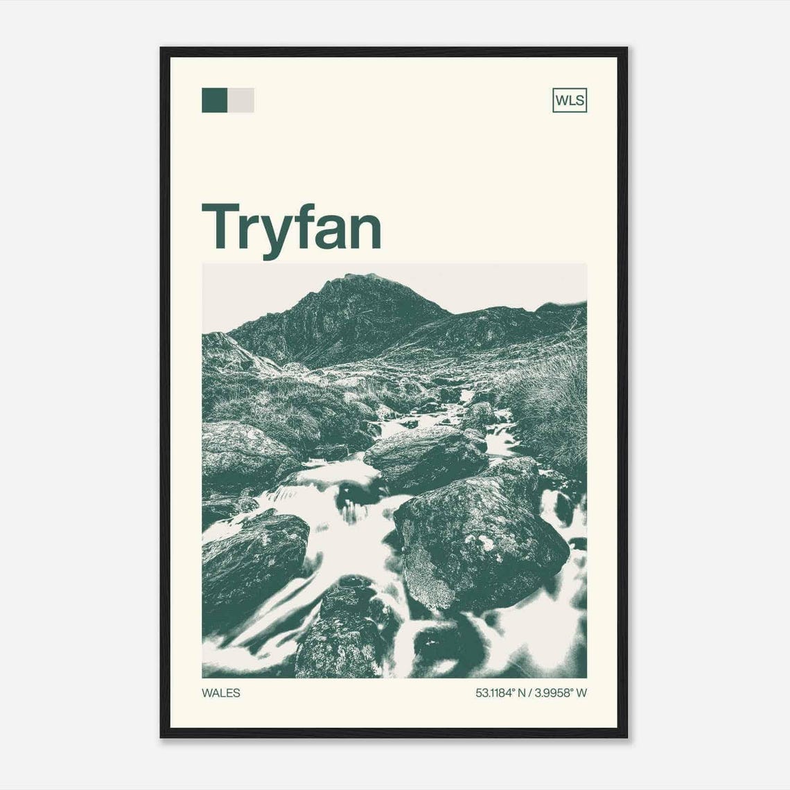 Tryfan Wales Mountain Stream Duotone Minimalist Travel Poster
