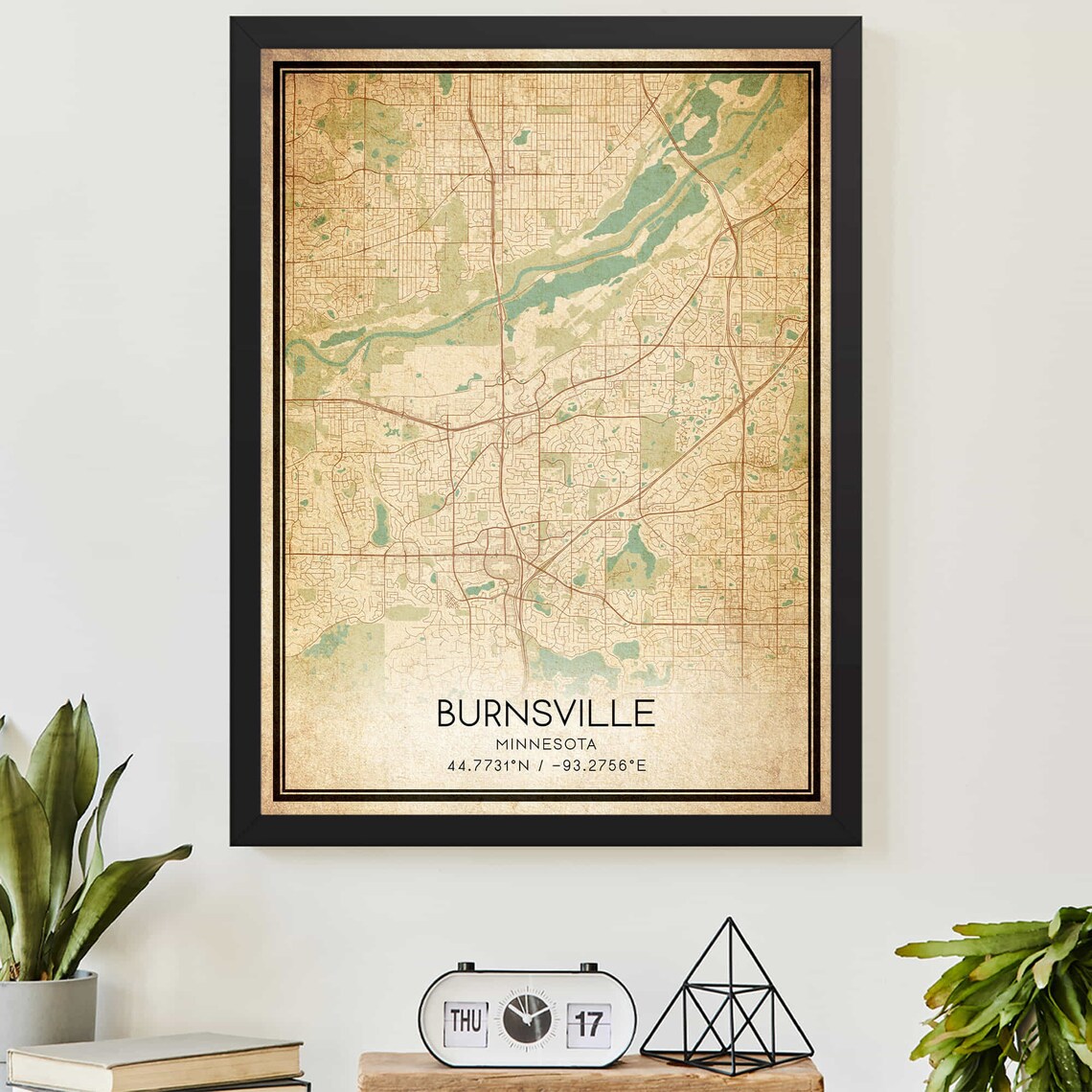Burnsville Minnesota Vintage City Street Map With Coordinates Wall Poster