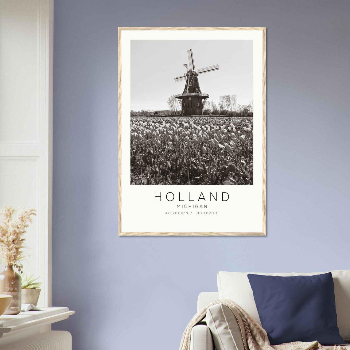Holland Michigan Tulip Fields Dutch Windmill Black White Travel Poster - Image 2