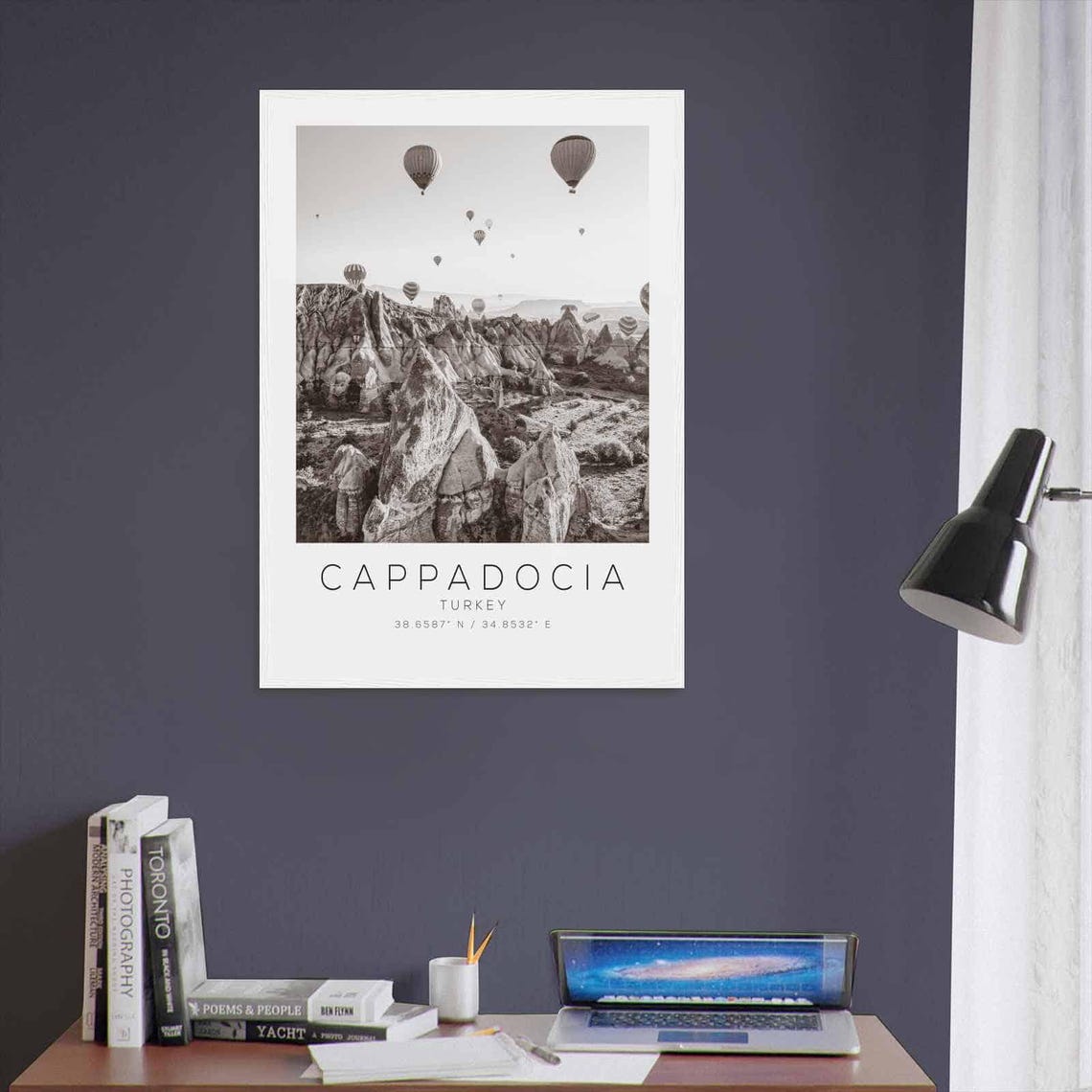 Cappadocia Turkey Balloon Filled Sky Rock Valley Black White Poster - Image 3