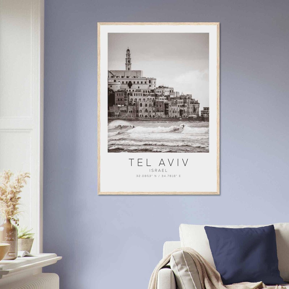 Tel Aviv Israel Old Jaffa Coast Surfers Black and White Photo Poster - Image 2