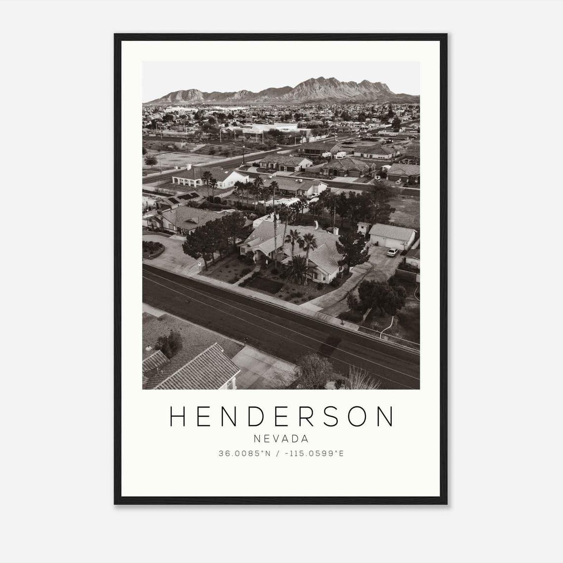 Henderson Nevada Desert Suburbs Mountain View Black White Poster