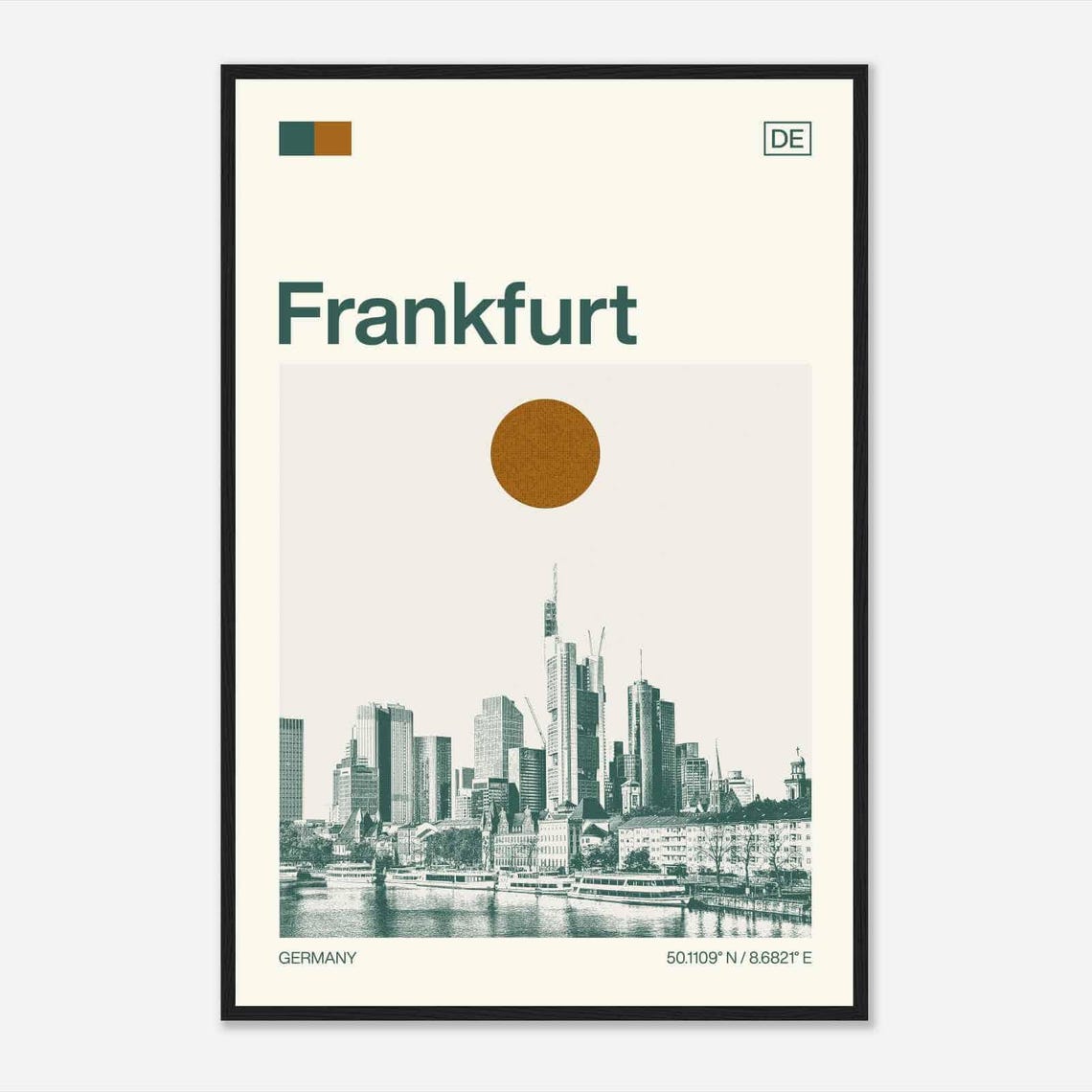 Frankfurt Germany Main River Skyline Boats Minimalist Travel Poster