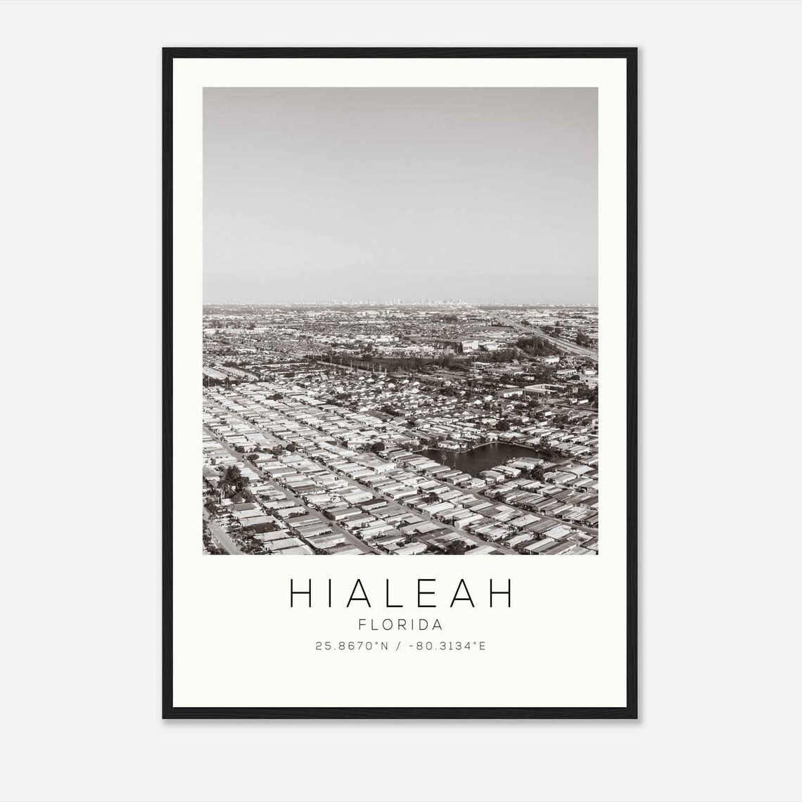 Hialeah Florida Residential City Aerial Black White Photo Poster