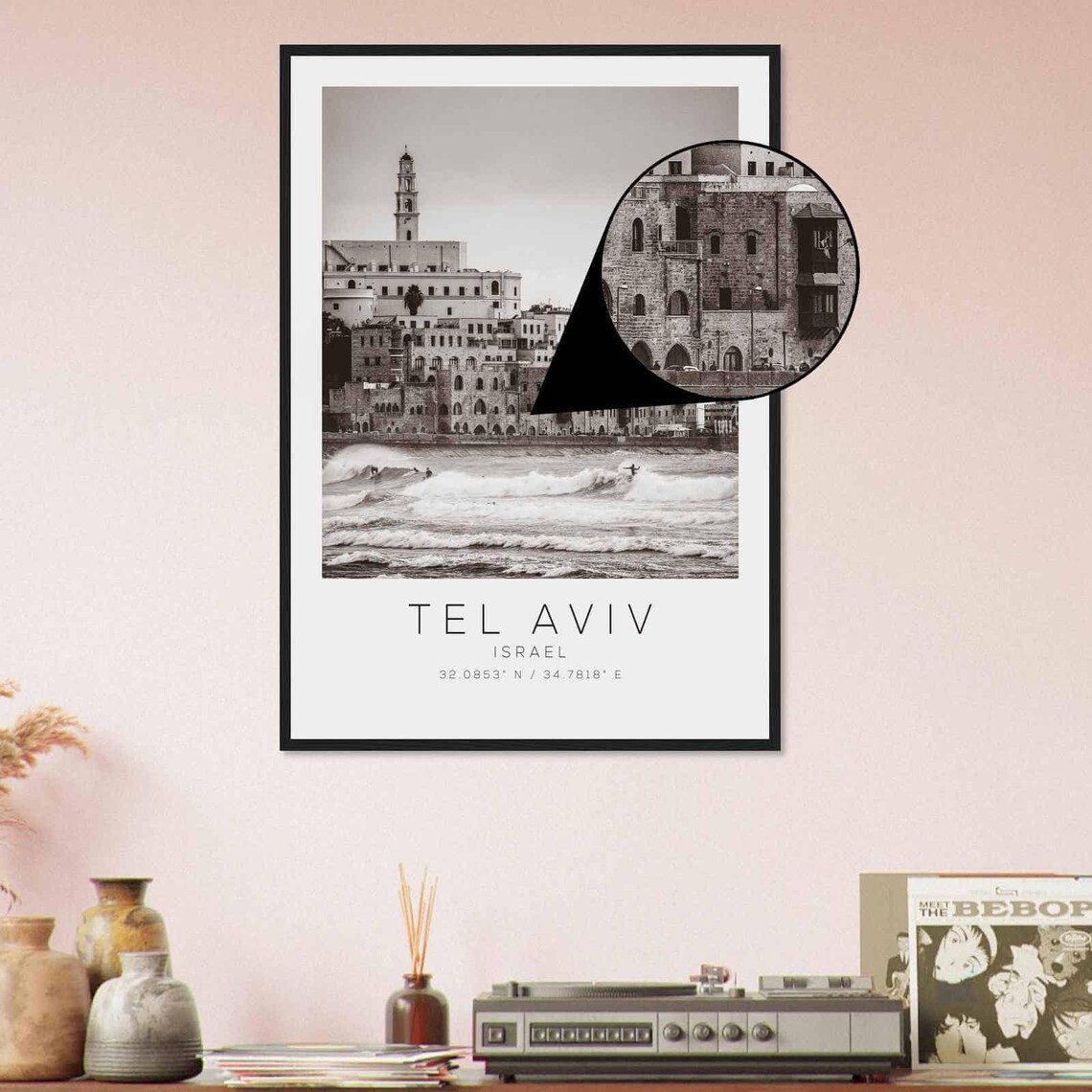 Tel Aviv Israel Old Jaffa Coast Surfers Black and White Photo Poster - Image 4