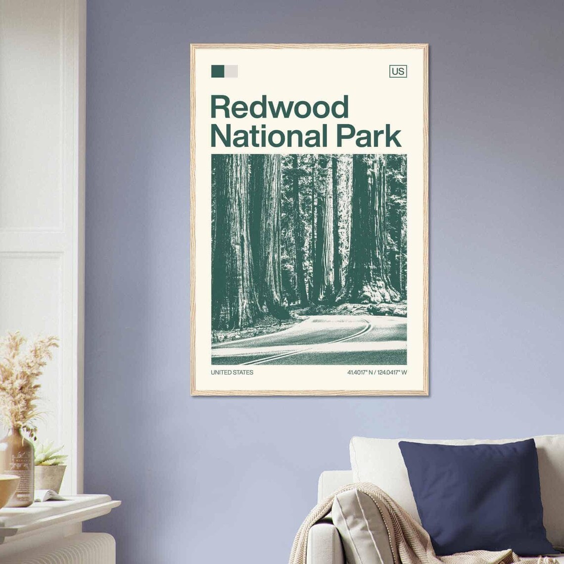 Redwood National Park California Giant Trees Road Duotone Travel Poster - Image 2