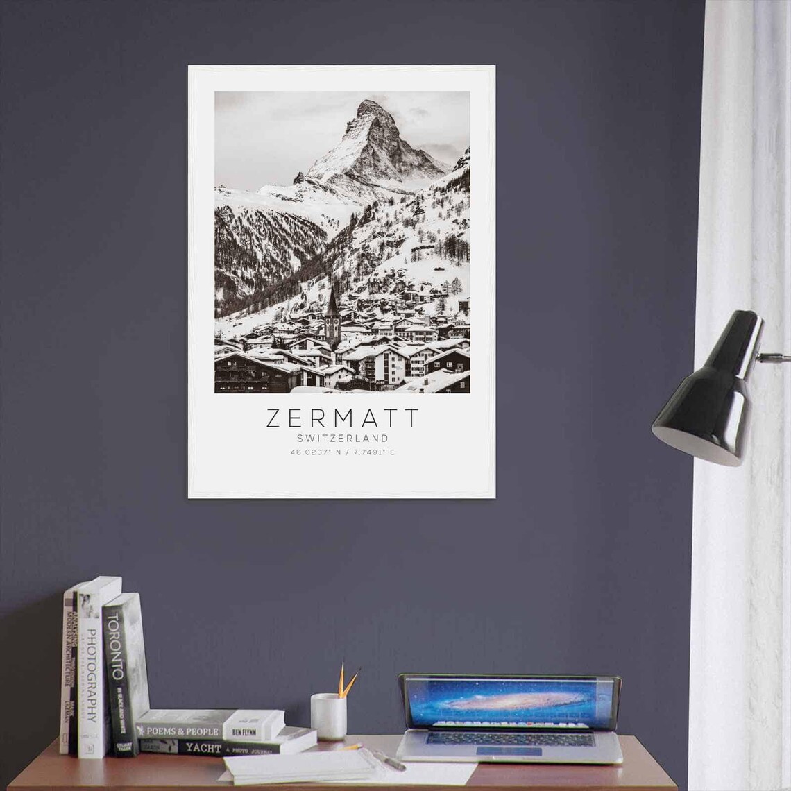 Zermatt Switzerland Snowy Matterhorn Peak Black White Photo Poster - Image 3