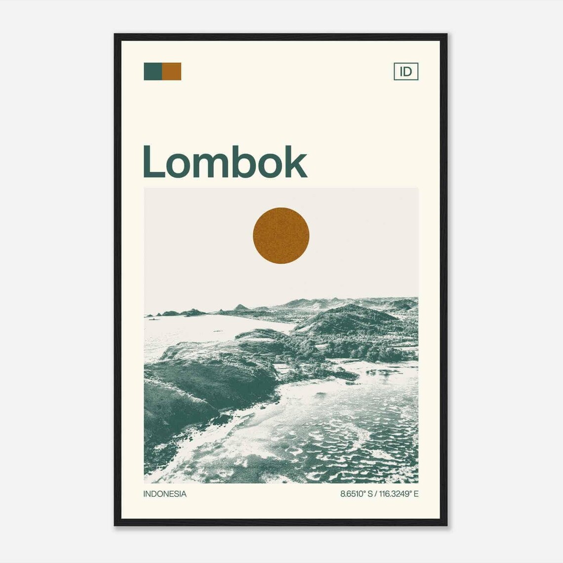 Lombok Indonesia Minimalist Monochrome Coastal Photo Travel Poster