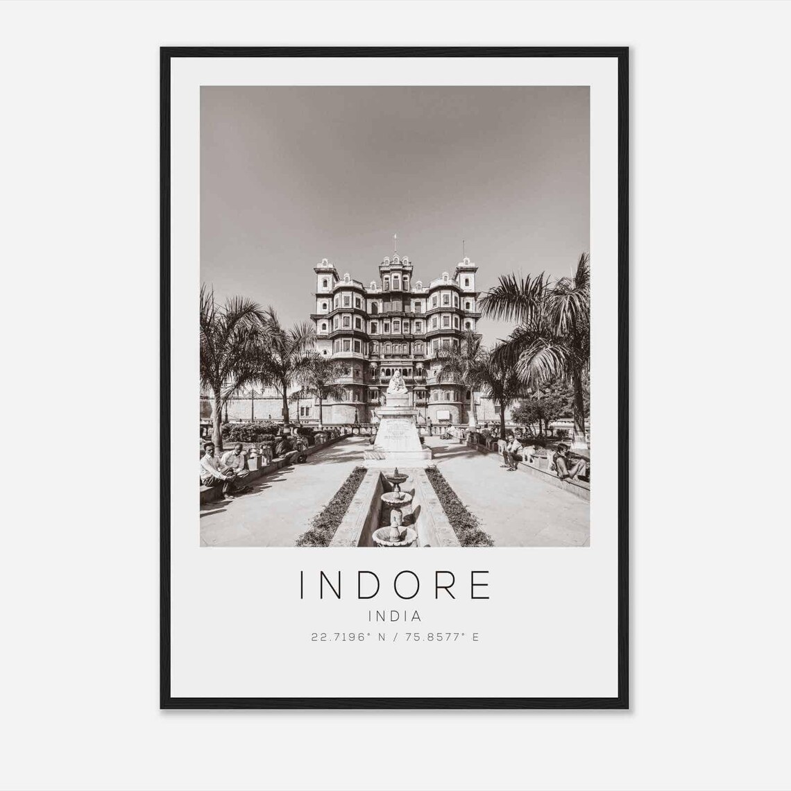 Indore India Rajwada Palace Courtyard Black and White Travel Poster