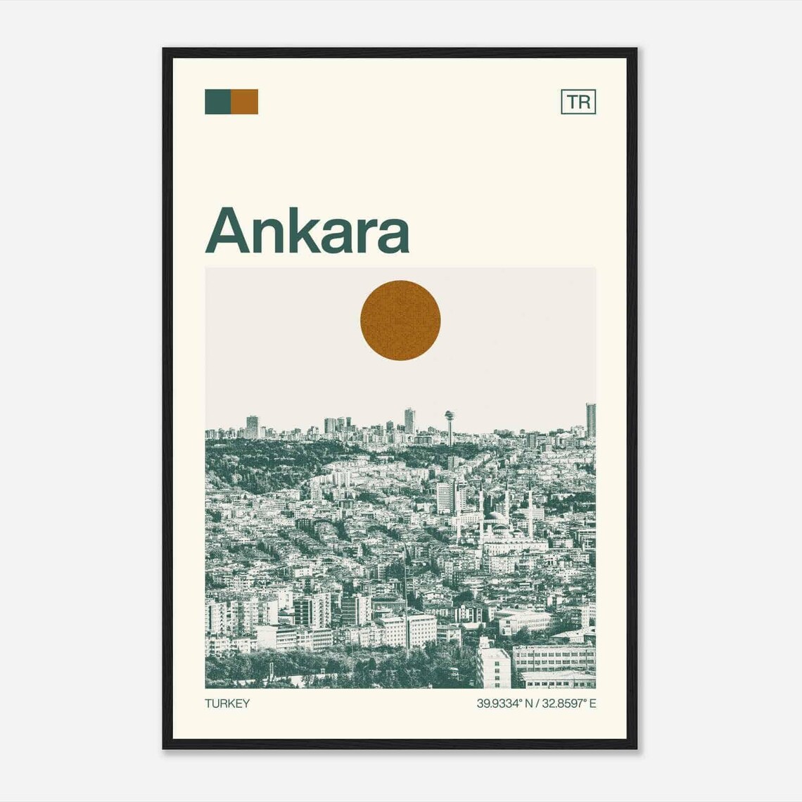 Ankara Turkey Capital City Panorama Vintage Style Travel Poster