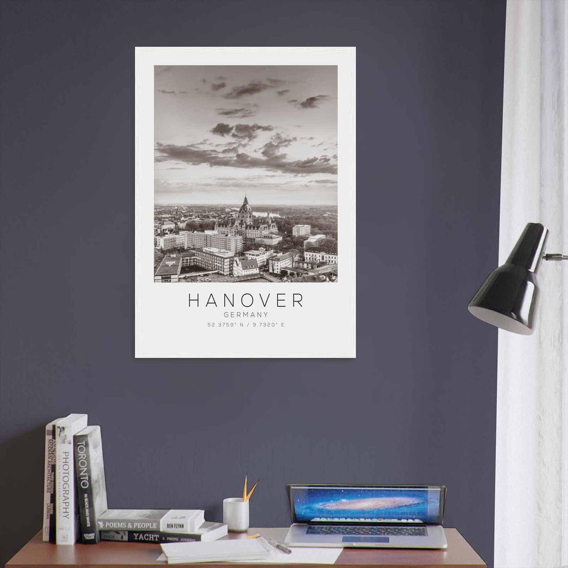 Hanover Germany Black and White City Hall Aerial View Poster - Image 3