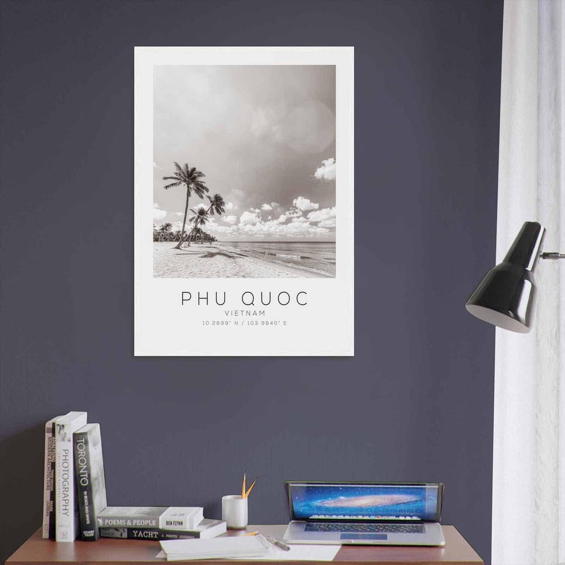 Phu Quoc Vietnam Palm Beach Tropical Shore Black and White Poster - Image 3