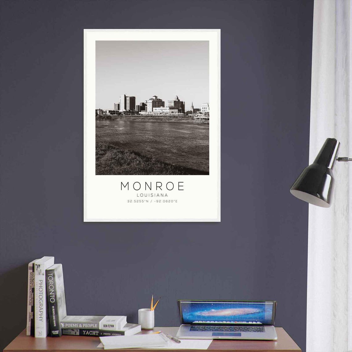 Monroe Louisiana Riverfront Skyline Minimalist Travel Poster - Image 3