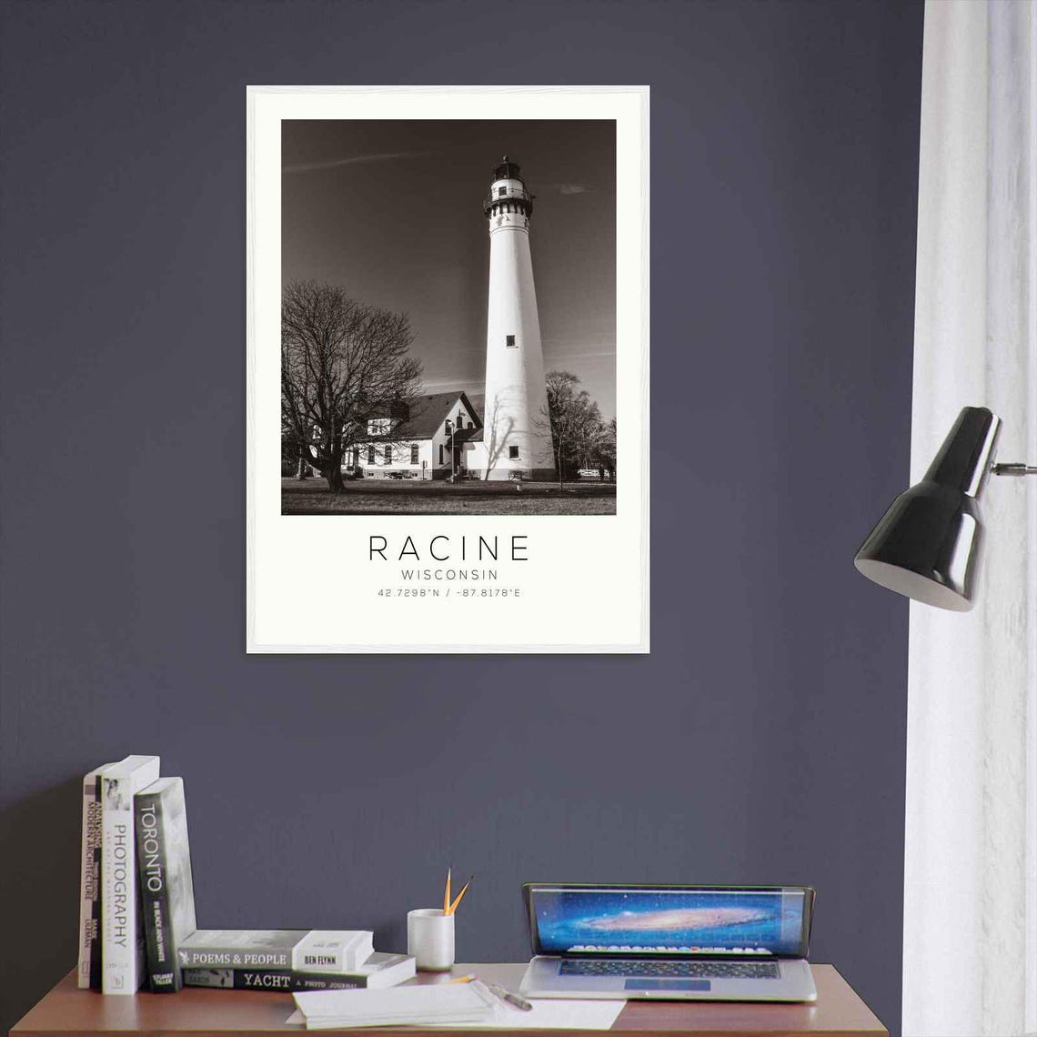 Racine Wisconsin Wind Point Lighthouse Black and White Photo Poster - Image 3