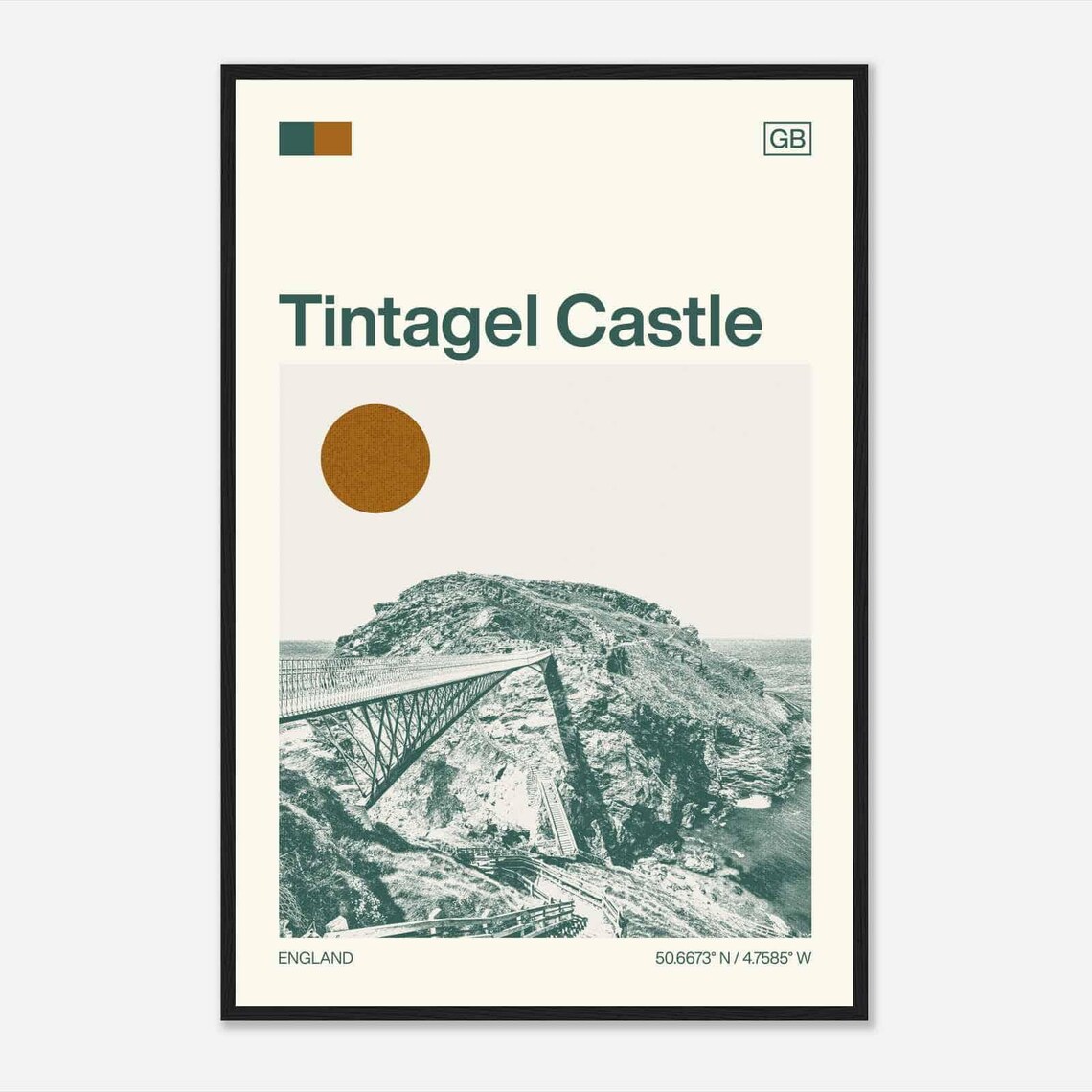 Tintagel Castle England Sea Cliffs Bridge Minimalist Travel Poster
