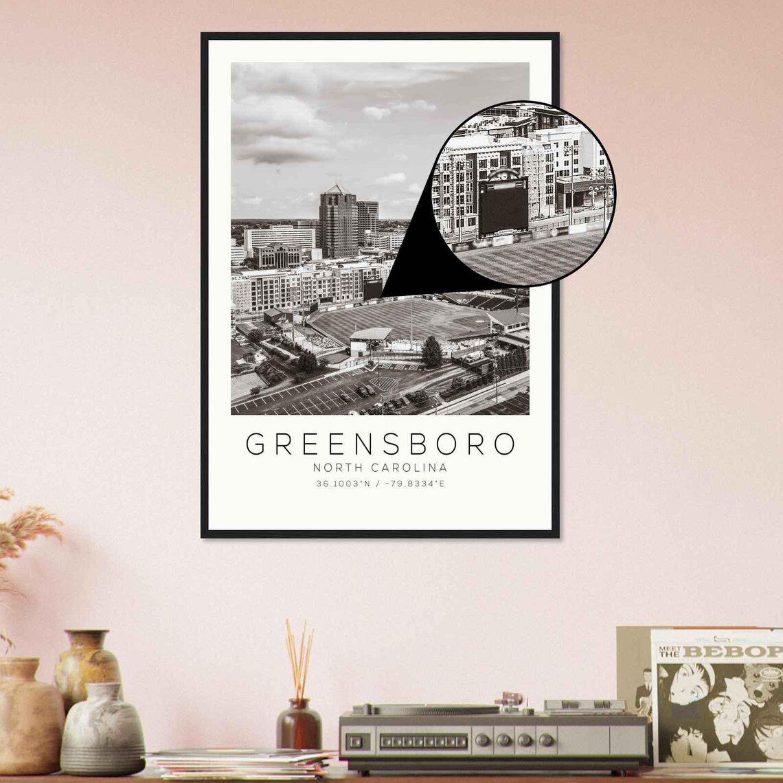 Greensboro North Carolina Downtown Ballpark Aerial Photo Poster - Image 4