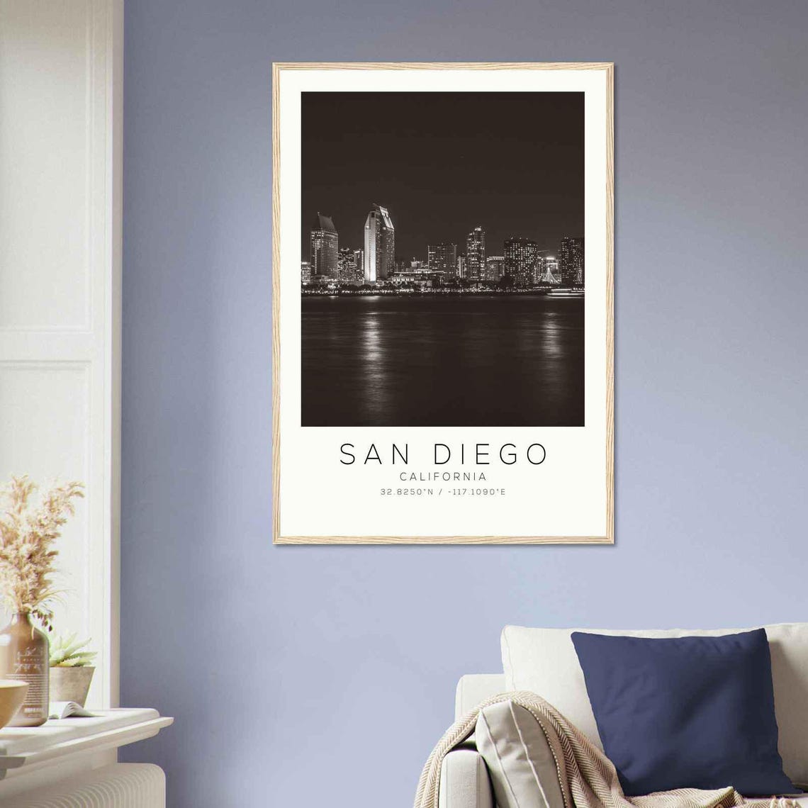 San Diego California Downtown Skyline Night Water Reflection Poster - Image 2