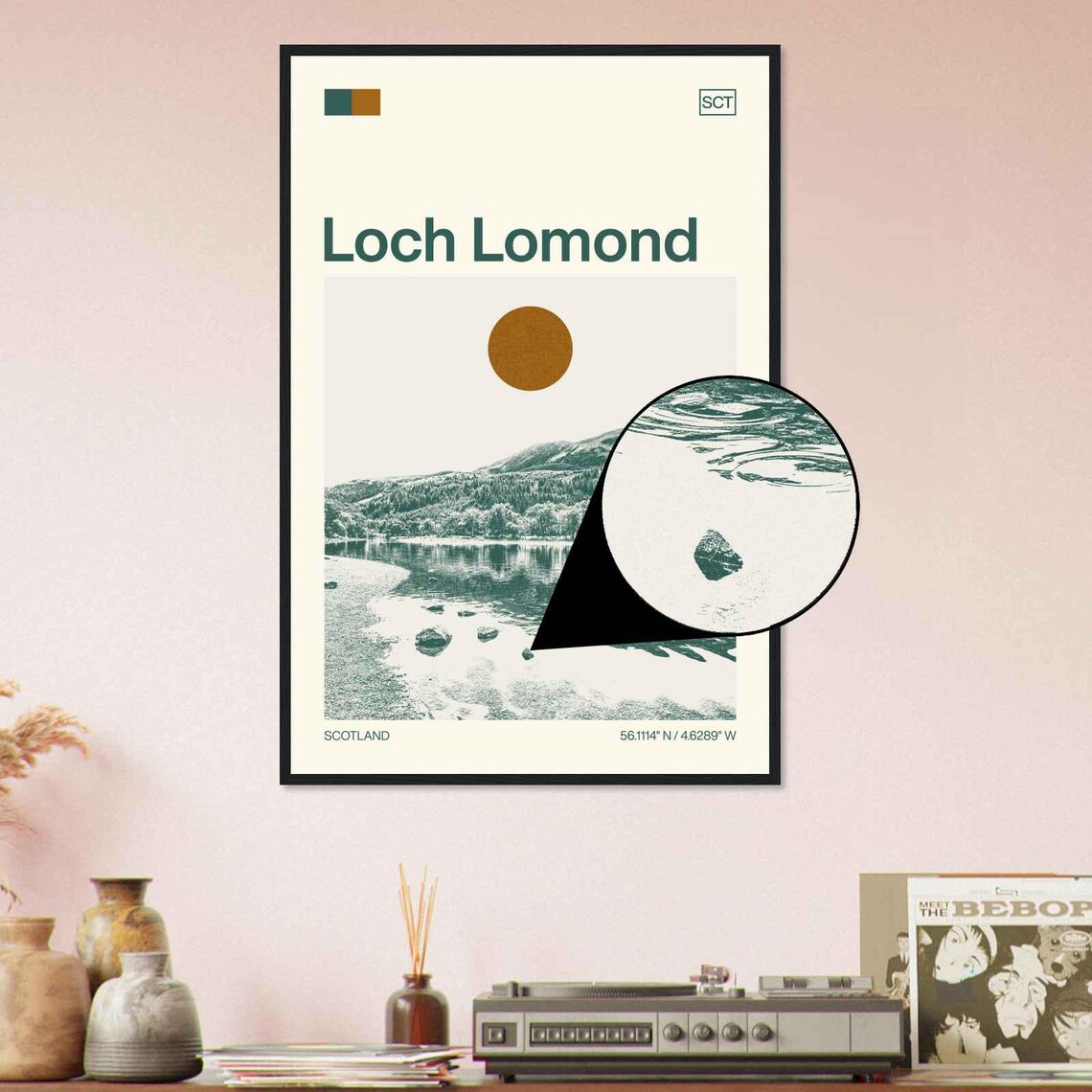 Loch Lomond Scotland Shoreline Hills Reflection Duotone Travel Poster - Image 4