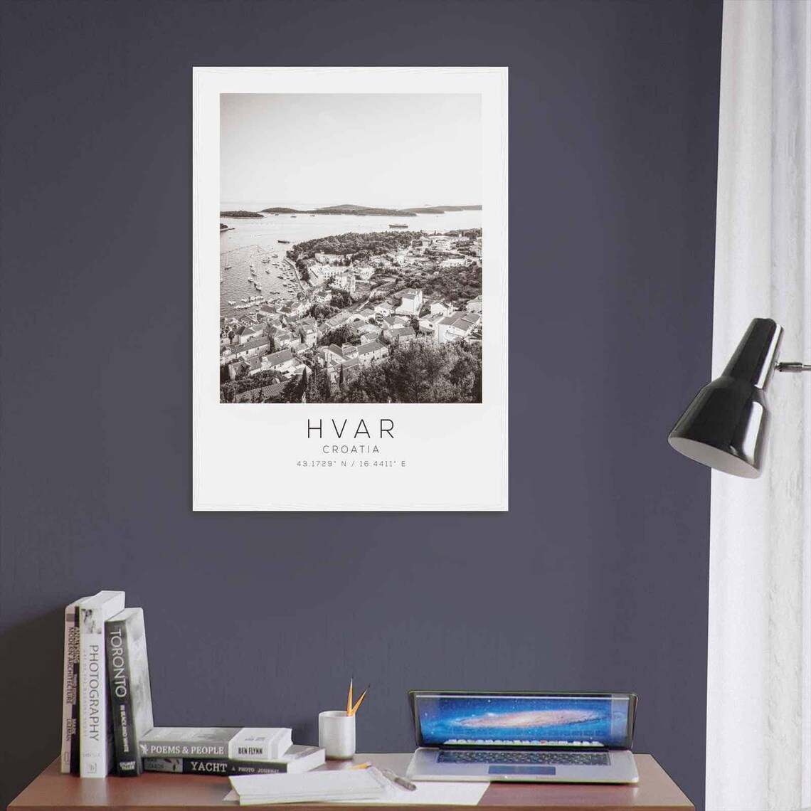 Hvar Croatia Adriatic Harbor Aerial View Black and White Travel Poster - Image 3