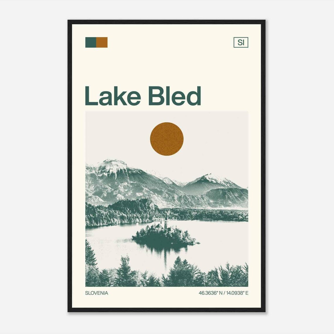 Lake Bled Slovenia Island Church Alpine Lake Duotone Travel Poster