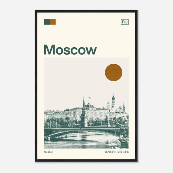 Moscow Russia Minimalist Travel Poster, Monochrome
