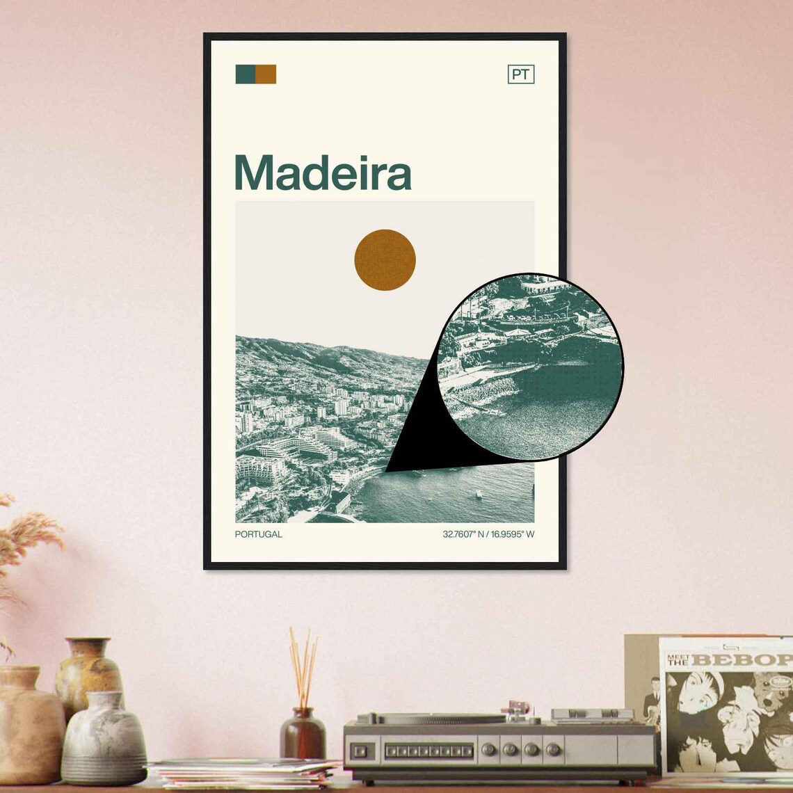 Madeira Portugal Modern Minimalist Coastal City Aerial Art Poster - Image 4