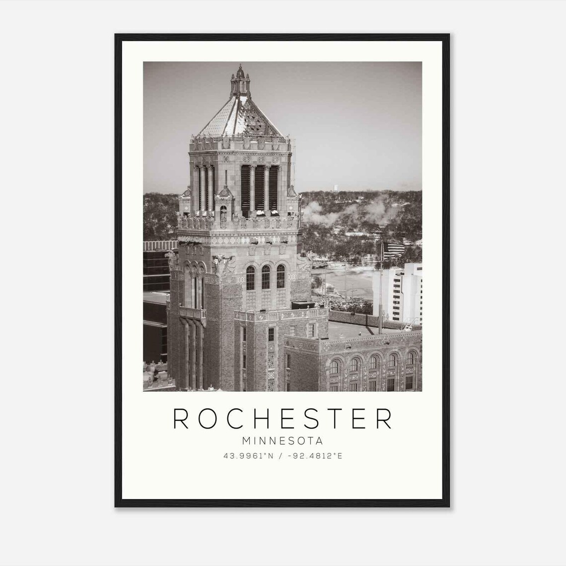 Rochester Minnesota Mayo Clinic Tower Black And White Photo Poster